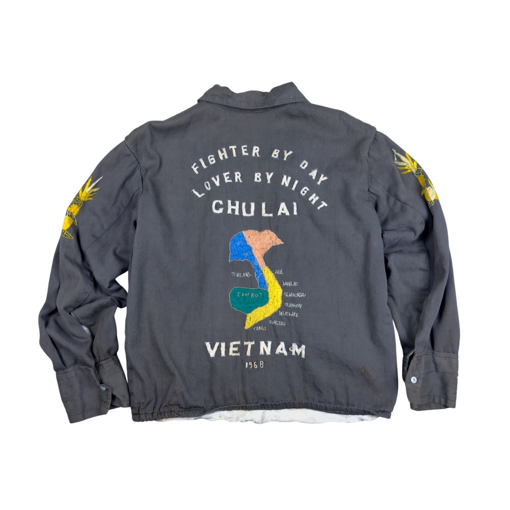 Vtg 1968 Vietnam War Souvenir Tour Jacket Small Chu Lai Embroidered Tiger Dragon
